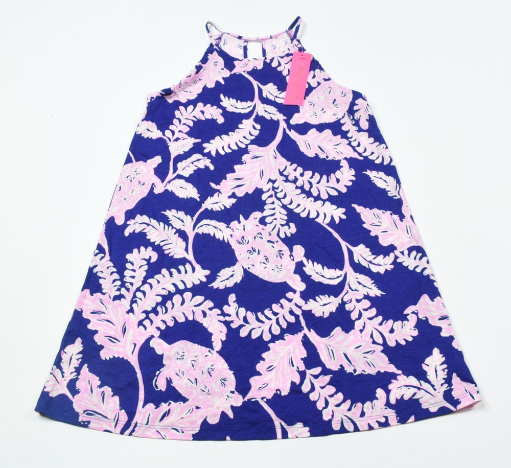 Lilly Pulitzer Mini Alek Dress Girls XL Blue Pink Shell Sleeveless 100% Cotton